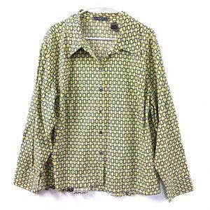 Liz Clairbrorne Womans Top Size 2XL Long Sleeve, Button up Chain Design